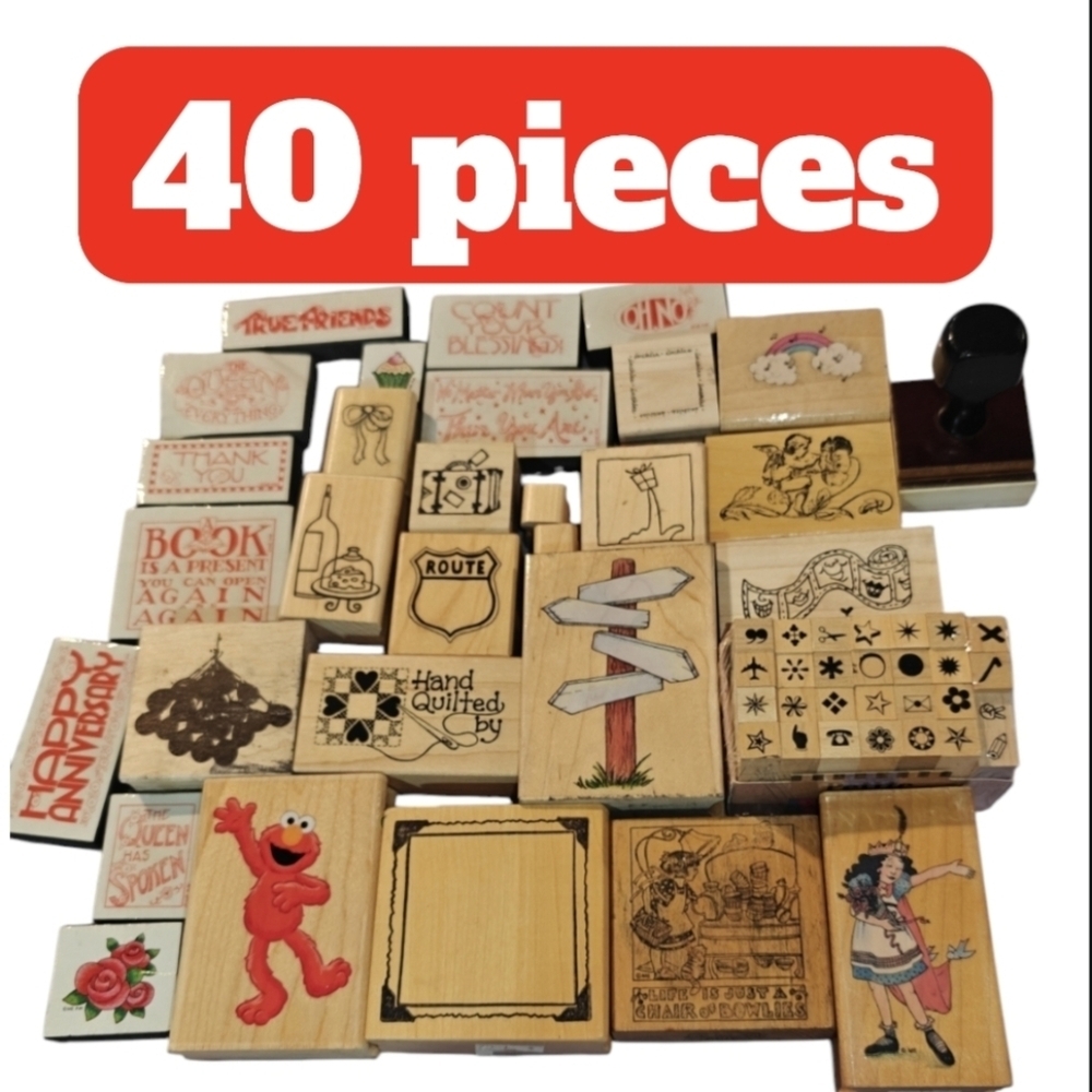 Vintage Stamp Lot Variety All Night Mary Engelbreit Elmo Rubber Moon Impress